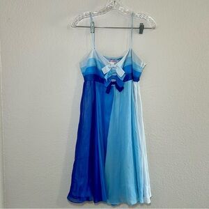 Betsey Johnson Blue Ombré Babydoll Dress 100% silk women's 10 party event girly